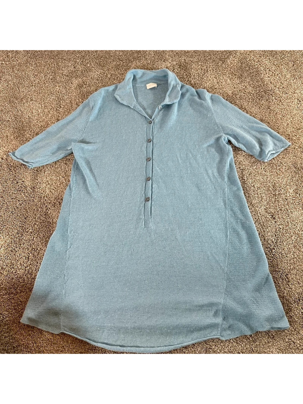 Poetry Light Blue Linen Polo Shirt Womens size 6 small medium FLAW